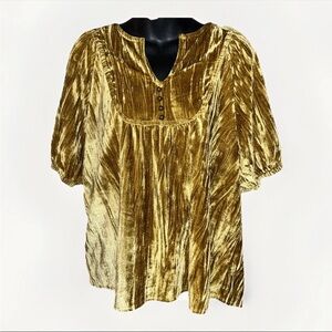 Maurices Dark Gold Crushed Velvet Balloon Sleeve Button Accent Blouse Size M